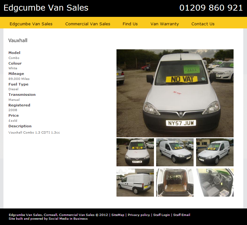 Edgcumbe Van Sales Website Screenshot